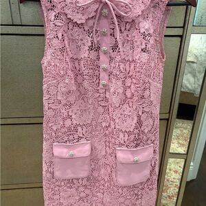 Self-Portrait Pink Lace Crystal Botton Dress Size 4 US (8UK)